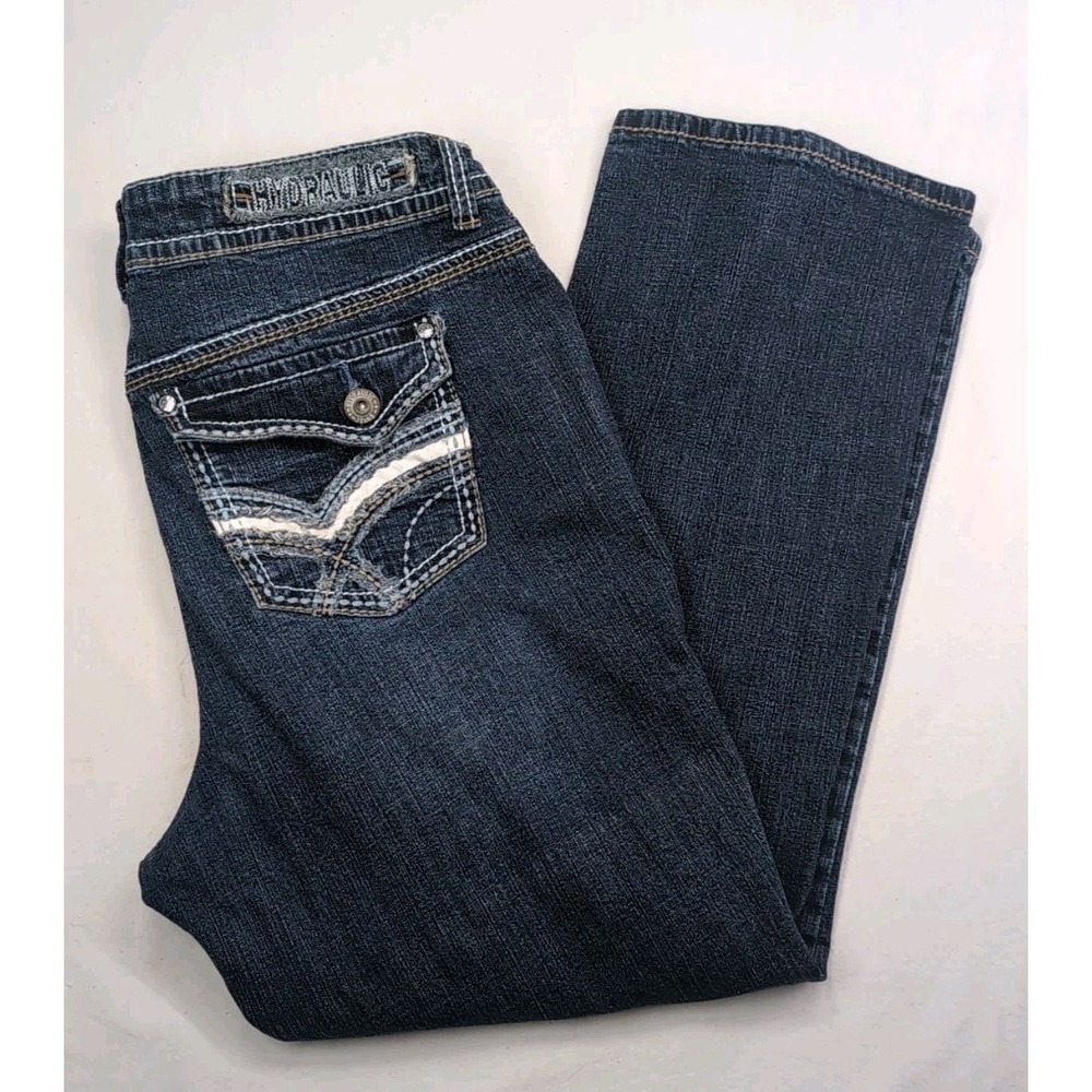 Hydraulic Women's 20P Bailey Slim Boot Jeans Dark‎ Wash Thick Stitch Bootcut Y2K